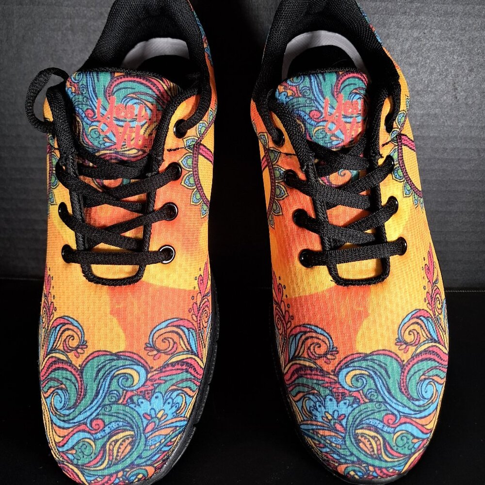 Yes We Vibe Sneakers Women 8 Wide Multicolor Athletic Shoe Peace Love Paisley